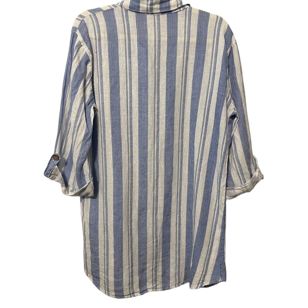 Viola Borghi 100% Linen Striped Blue White Medium Tunic Dress Classic Nautical - Picture 6 of 10